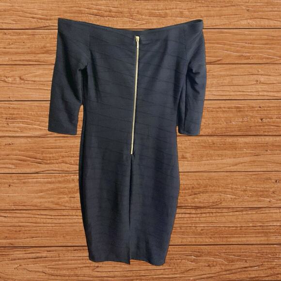 Premier Amour Little Black Dress SZ 10 Off the Shoulder Diamond Pattern Bodycon - Picture 4 of 10